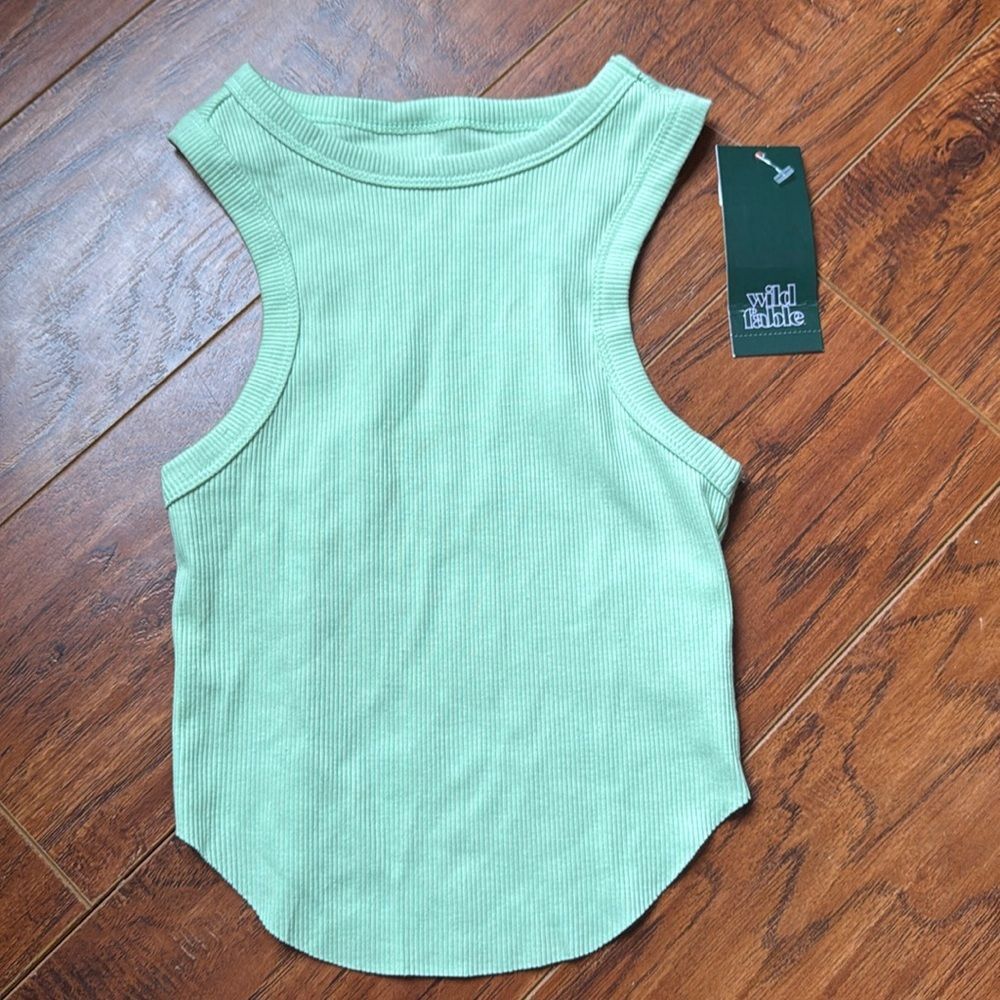 NWT Wild Fable XXS GREEN Ribbed Cropped Racerback Tank Top Halter Tiny - Picture 3 of 12